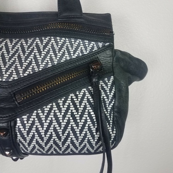 Botkier Trigger Leather Studded Chevron Handbag Black White - Picture 3 of 6
